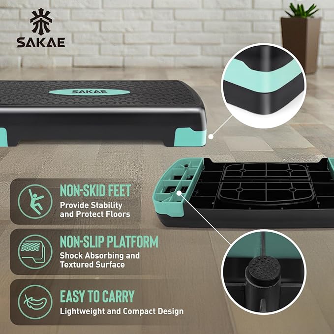 SAKAE Exercise Step Platform Set with Ankle Weights & Measuring Tape, Adjustable Height 2 Level Risers Workout Step Trainer, Aerobic Steppers for Home Gym Exercise Fitness Workout, Multiple Colors