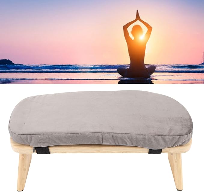 Wooden Meditation Bench, Ergonomic Detachable Kneeling Stool with Soft Cushion for Yoga and Meditation, Minimalist Design Home Use (Grey)
