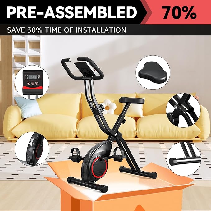 Foldable Exercise Bike for Small Apartments, Stationary Bikes for Home, Indoor Portable Cycling Bike with 16-Level Magnetic Resistance, 260LBS Capacity, 5.5 LBS Flywheel, for Small Space Workout 816