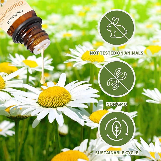 Sedbuwza Lavender Chamomile Essential Oil Set, Lavender Fragrance Oil Chamomile Scent Oil Set for Diffuser, Aromatherapy, Massage, Soap, Candle Making 2 x 10 ml