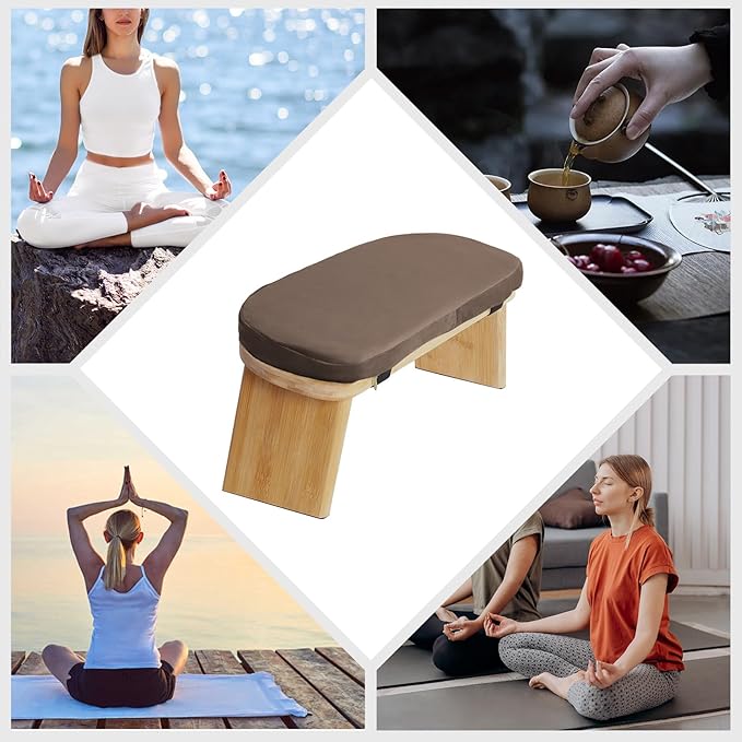 Meditation Bench, Foldable & Ergonomic Meditation Stool with A 5° Forward Tilt Angle, Portable Bamboo Meditation Stool, 396.83 lbs Capacity, for Seiza, Meditation, Prayer and Travel