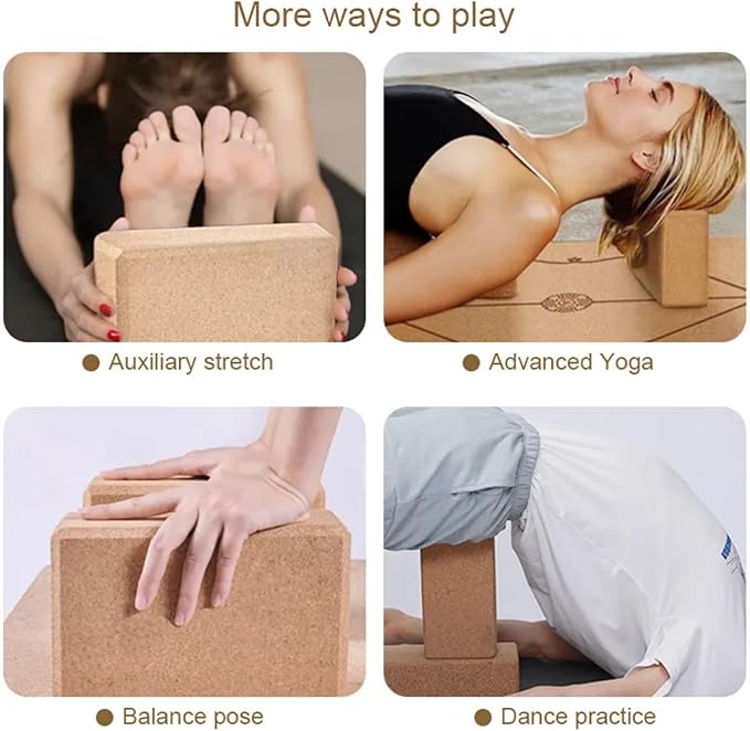 Cork Yoga Blocks, Natural Cork, High Density with Non Slip Surface, Eco-Friendly Accessories for Women, Ideal for Yoga, Pilates, Stretching…