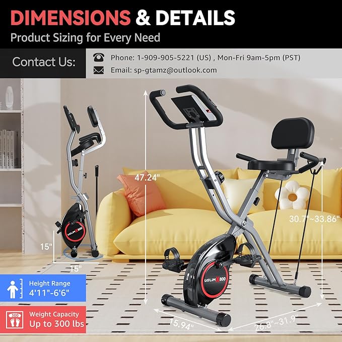 Indoor Exercise Bike Stationary Bikes for Home with 16-Level Magnetic Resistance, Lightweight Foldable Cycling Bike with 70% Pre-Assembled, 260 LBS Capacity, Flywheel of 5.5 LBS for Quiet Home Workout