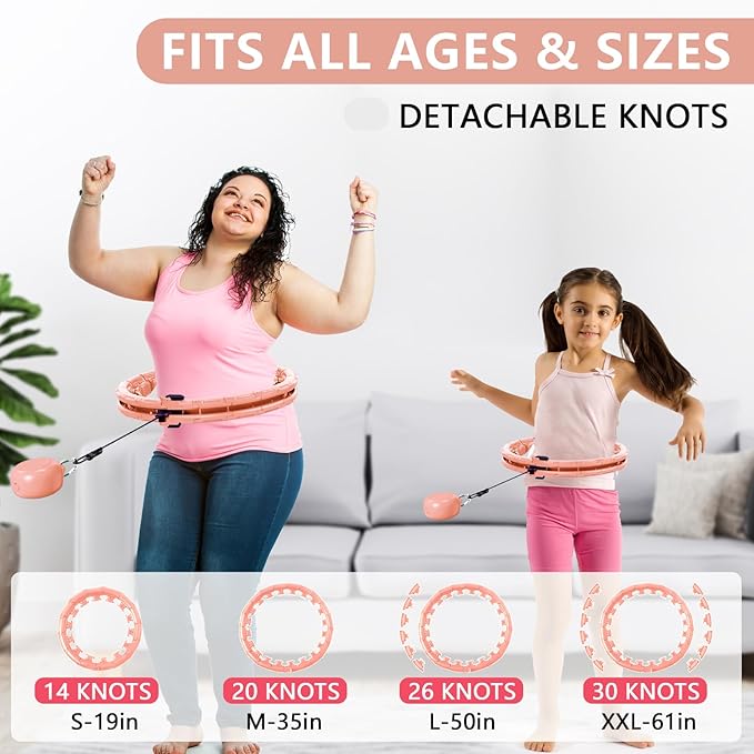 U1 Weighted Hula Hoop – 30 Knots 19"–61" Adjustable Waist, Magnetic Lock with Spring Massage Heads, Infinity Hoop Plus Size for Adults & Kids, Ab Workout, Weight Loss, Abdominal Toner