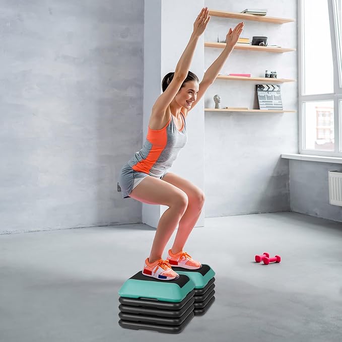 16"x16" Height Adjustable Step Aerobic Platform with 4 Risers, Exercise Workout Stepper for Home Training, Gym Fitness, 4''- 6'' - 8''-10''-12''