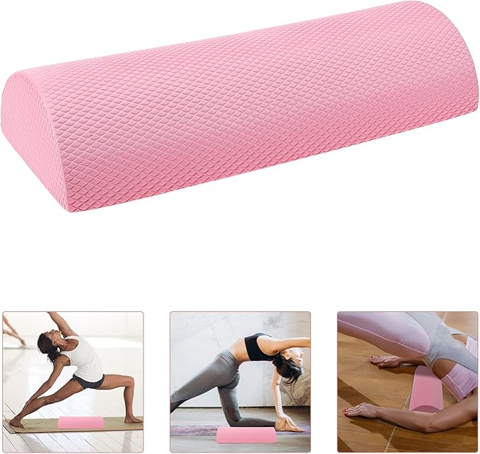 Semicircle Foam Roller for Lumbar Support and Muscle Massage, 30X6.3 Inch Pink Half Roller for Fitness, Core Stability and Back Exercise at Home