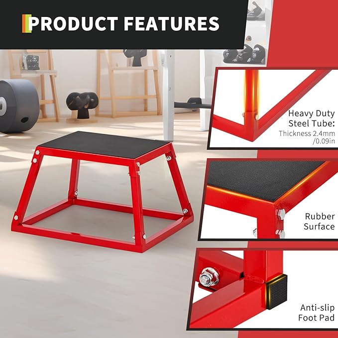 Plyometric Jump Box, Plyo Box with 15 * 18 Inch Rectangular Surface, Heavy Duty Steel Step Up Box , Anti-Slip Jump Trainers for Home Gym Workout, Condition Strength Training with Sizes 12'', 18'', 24''