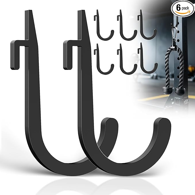 6 PCS J Hooks for Squat Rack,Power Rack Attachments for Home Gym Storage,Portale Squat Rack Accessories, Storage Hook Holder for Resistance Bands, Barbell Collars and Gym Accessories