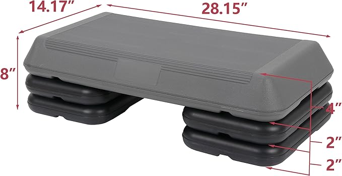 JungleA 28.5'' Exercise Step Platform Aerobic Stepper Workout Step Up Box for Home Gym, Circuit Size Steppers Bench, 4 Stackable Risers, 3 Levels 4"-6"-8" Height Adjustable Fitness Stair