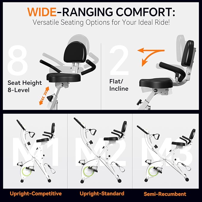 Foldable Exercise Bike Stationary Bikes for Home, 5 IN 1 Indoor Workout Bike, Cycling Bike with 16-Level Quiet Magnetic Resistance, 6.6 LBS Flywheel and 300LBS Capacity for Senior and Home Workout