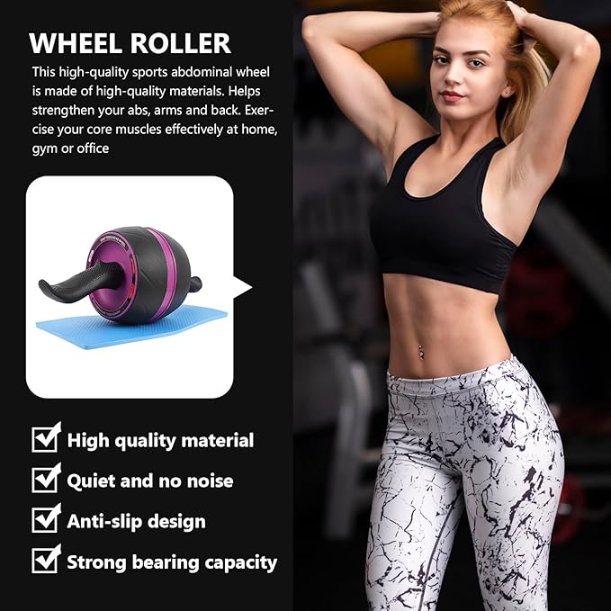 Ab Roller Wheel Fitness Roller for Core Workout, Portable Abs Abdominal Trainer Wheel with Automatic Rebound, Home Exercise Equipment for Men and Women