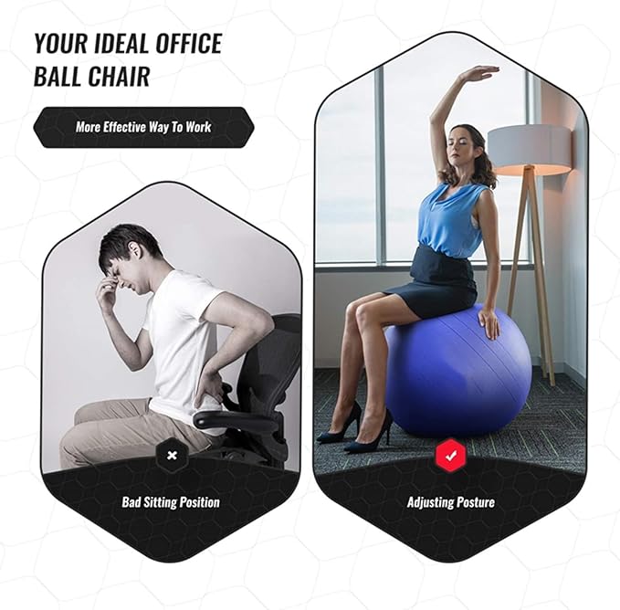 Office Balance Ball Chair with Base & Pump, Exercise Ball Ergonomic Yoga Ball Seat, Anti-Burst Stability Sitting Chair for Posture Training