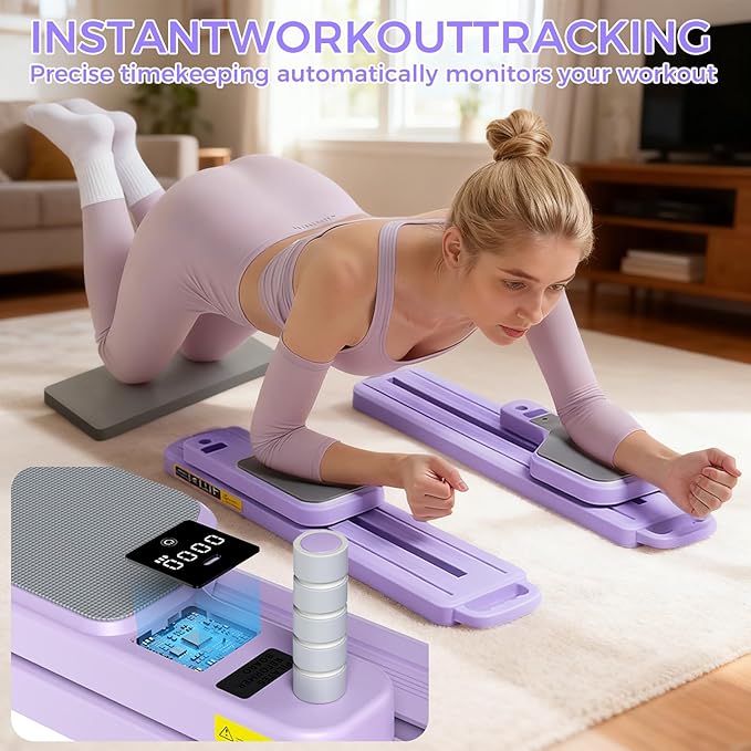 Pilates Board, Pilates Reformer, Portable Pilates Reformer, Pilates Board for Home Workout, 9 in 1 Foldable Pilates Equipment with Timer & Resistance Band, Fitness, Exercise, Ab, Core (Purple)