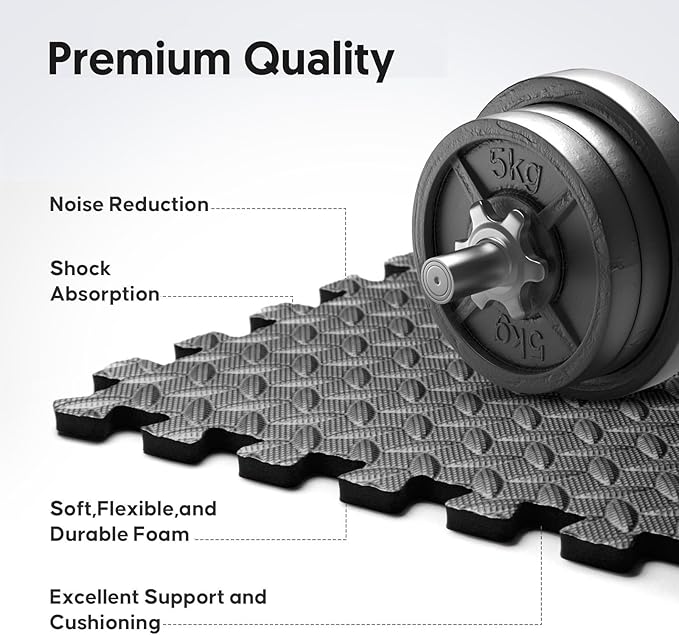 32 Pack Home Gym Mat, Puzzle Exercise Mat, EVA Interlocking Foam Floor Tiles for Home Workout Equipment and Kids' Play Areas - Black, 24 in x 24 in x ½ in - 32 Tiles (Black, 32 Pack, 128 SQ FT)