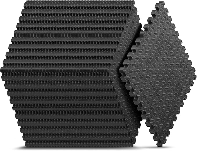 36 Pack Home Gym Mat, Puzzle Exercise Mat, EVA Interlocking Foam Floor Tiles for Home Workout Equipment and Kids' Play Areas - Blue, 24 in x 24 in x ½ in - (Black, 36 Pack (144 SQ FT))