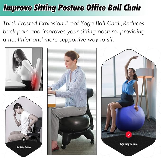 SRNSAEB Home Yoga Ball Chair Adjustable Height for Adults Office, Inflatable Ergonomic Sitting Ball Chair/Stability Ball for Office with Base, Slip Resistant Balance Ball Chairs(Green)