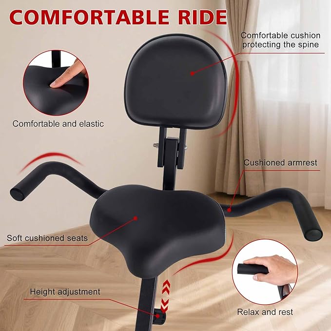 Foldable Exercise Bike, Black Steel Foldable Stationary Bike, Portable Exercise Bike with Magnetic Tension for Home