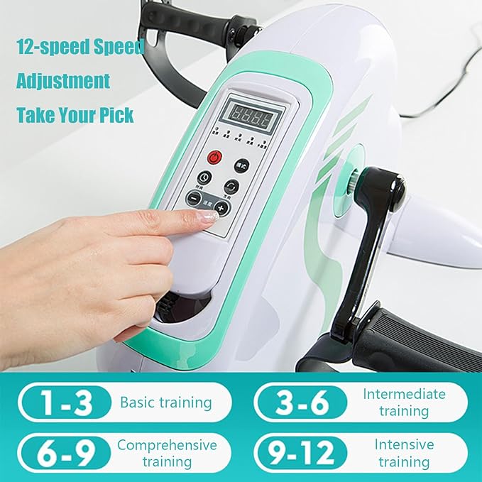 Under Desk Bike Pedal Exerciser, Mini Exercise Peddler with LCD Display, 12 Levels Speed Adjustment, Portable Exercise Pedal Bike for Legs and Arms, White