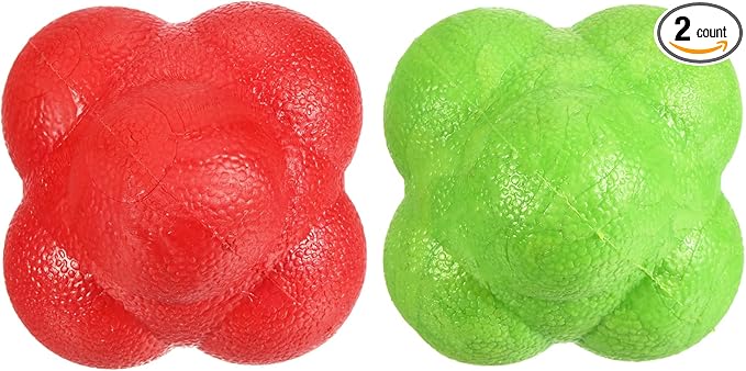 2 Pack Bounce Reaction Ball - Coordination Training Ball, Wear-Resistant, Apply to Tennis/Softball/Badminton Training (57 x 57mm, Red Green)