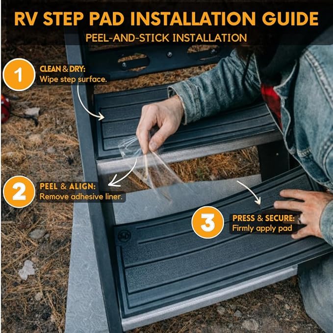 23" x 7.5" Non‑Slip SeaDek RV Step Treads – 6mm HD Material Embossed SeaDek EVA Foam, All Weather Resistant RV Stair Mats & Step Covers, Outdoor RV Accessory - All Black
