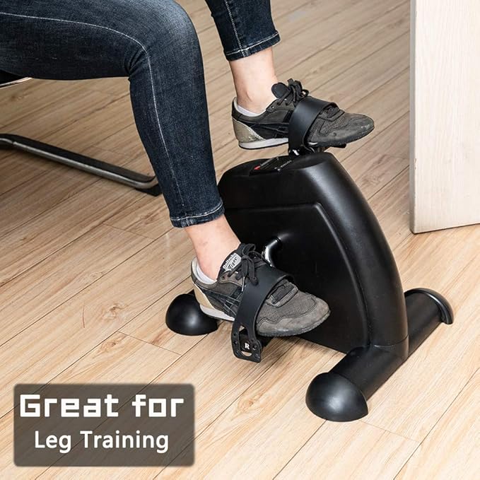 W002K Mini Exercise Bike with Adjustable Resistance,LED Display,Portable Fitness Pedal Stationary Under Desk Foot Pedal Exerciser for Arms and Legs, Home Office Use (Black)