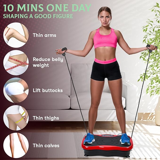 Power Vibrating Platform, Vibration Plate Exercise Machine for Weight Loss and Toning, Whole Body Vibration with Resistance Bands, Home Gym Equipment