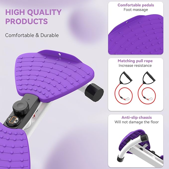 Waist Twister Machine, Adjustable Exercise Twist Board for Women Men, Noiseless Ab Twister for Home Gym Equipment, 330 lbs Capacity | Track Time, Reps, Calories with Digital Display (Purple)