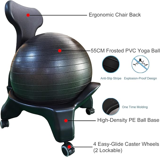 Ergonomic Office Yoga Ball Chairs, Active Sitting Exercise Ball Chair for Adults Desk Improves Back Pain, Balance Ball Chairs with Lockable Wheels and Foot Pump(Purple)