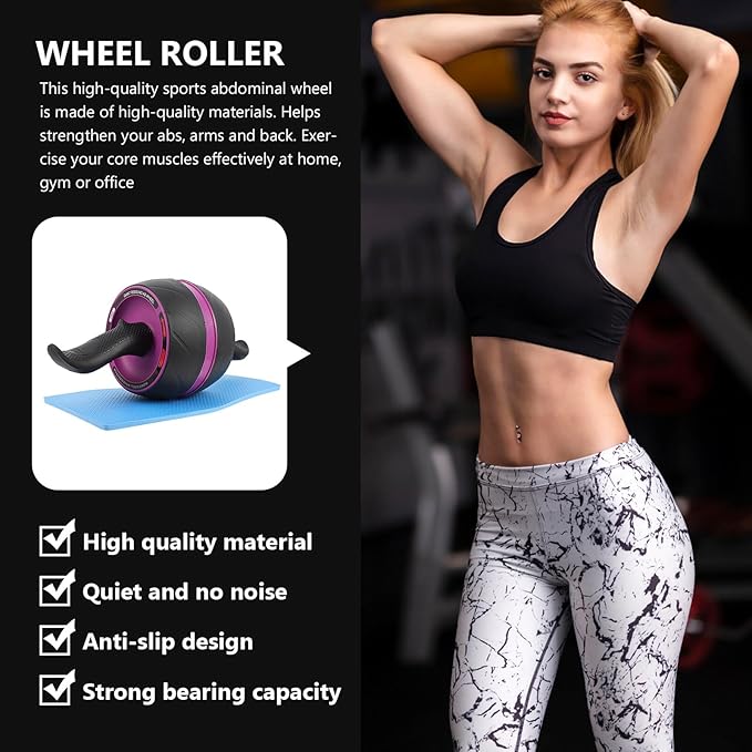 Kisangel Automatic Rebound Ab Roller Wheel Non-skid Core Training Equipment for Home Gym Men Women Fitness Exercise Tool for Balanced Muscle Improvement