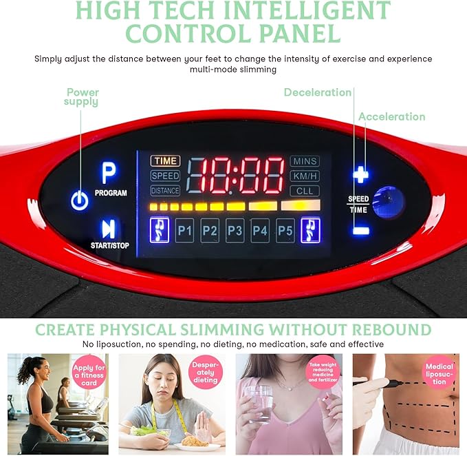 Vibration Plate Exercise Machine Weight Loss, Power Vibration Plates for Lymphatic Drainage, Full Body Workout Vibrating Plate Automatic Mode P1-P4 Fitness Platform, 300 Lbs Capacity