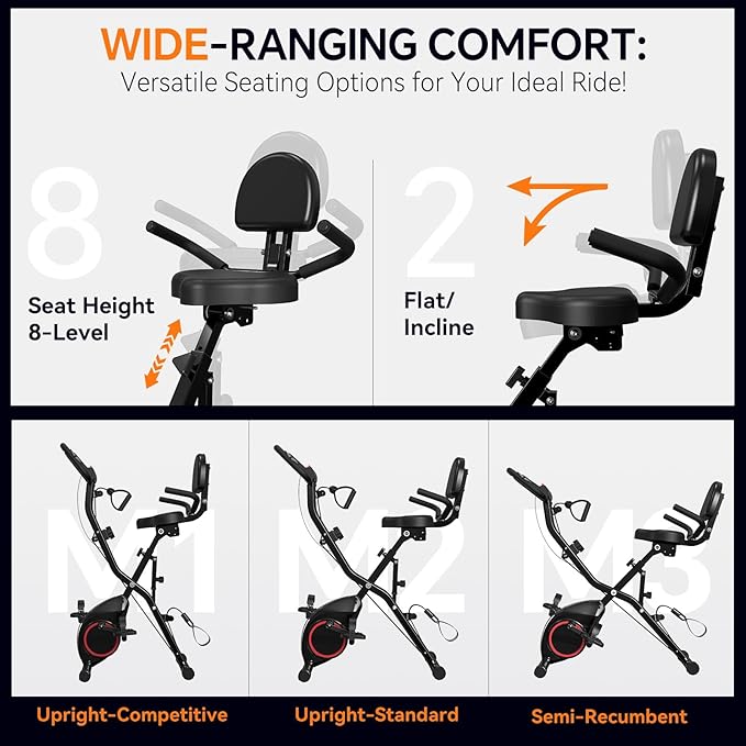 Foldable Exercise Bike Stationary Bikes for Home, 5 IN 1 Indoor Workout Bike for Seniors, with 16-Level Quiet Magnetic Resistance, 6.6 LBS Flywheel and 300LBS Capacity, 2025 Designed 817 X-bike Black