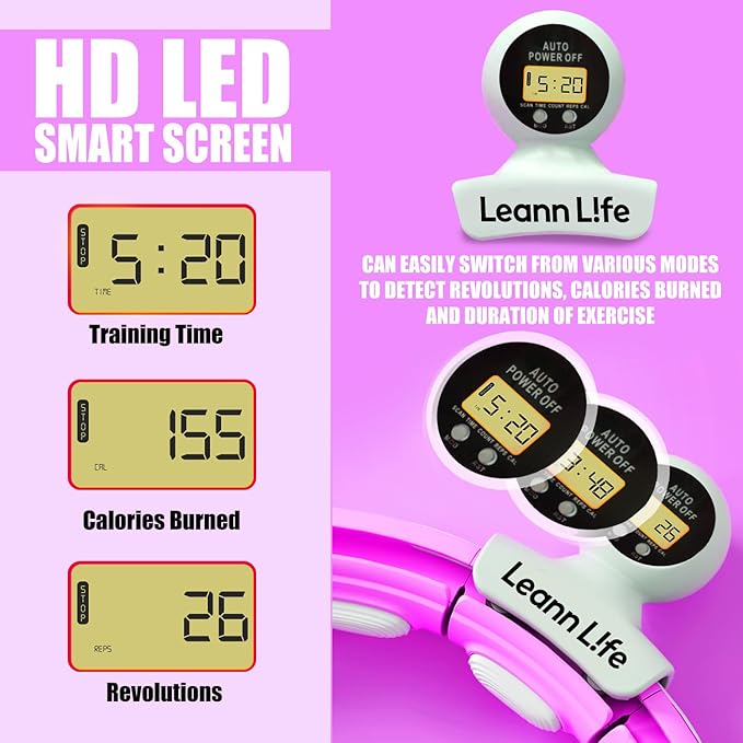U5 Smart Weighted Hula Hoop with Counter – 16 Knots, 28"–46" Adjustable Infinity Hoop Plus Size, Quiet Rubberized Wheels, Ab Workout, Home & Outdoor Fitness, Weight Loss, Abdominal Toner