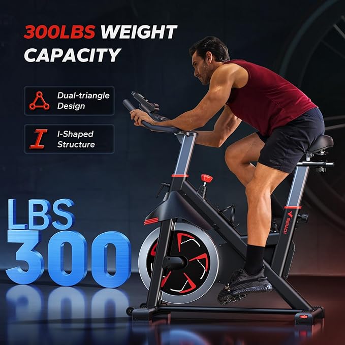 Merach Exercise Bike for Home Gym, Low Noise Stationary Bike with Brake Pad, Indoor Workout Bike with Self-Developed App, Tablet Mount and Fitness Courses for Weight Loss, 300 Lb Weight Capacity