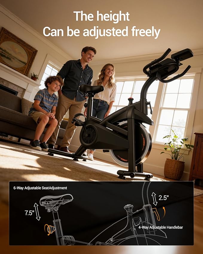 CURSOR FITNESS Exercise Bike, Stationary Bike for Home with Exclusive App, Indoor Cycling Spin Bike with 0-100 Adjustable Resistance, Extra Wide Comfortable Seat, Whole Family Fitness Workout Bike