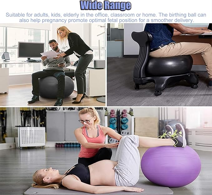 CMYUN Yoga Ball Chair Ergonomic Chair with Replaceable Balls, Stability Yoga Ball Chair for Office Home Classroom, Exercise Ball Seat with Wheels & Back Support (Color : Rose)