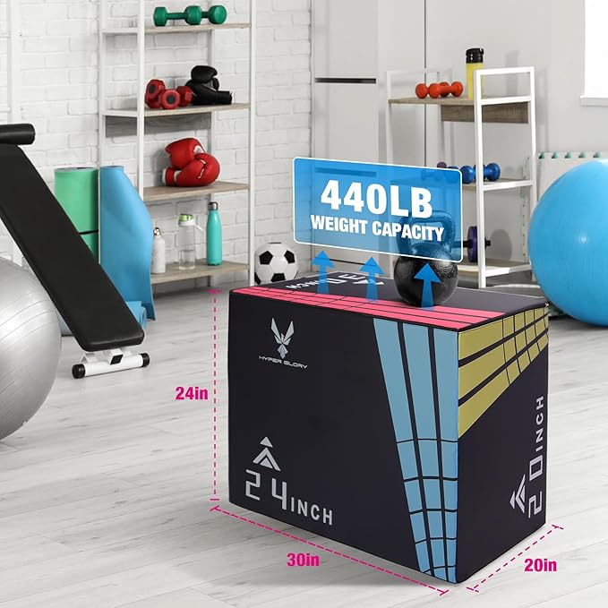 Modern-Depo 3 in 1 Plyometric Jump Box with High Density Foam | Fitness Plyo Box Jumps Height Adjustable 30/24/20, 24/20/16, 20/16/14, 1614/12 Inch for Home Gym, 440lb Weight Capacity