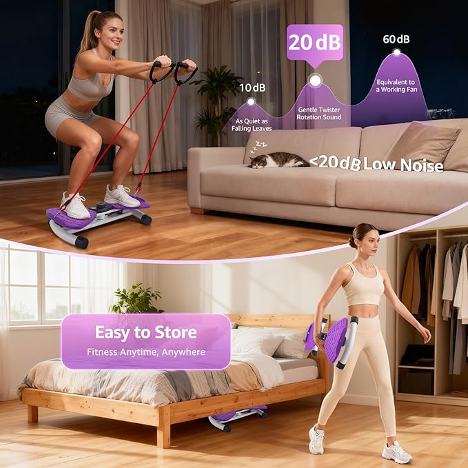 Waist Twister Machine Exercise, Ab Twister Board with LED Digital Display Track Time, Reps, 330 lbs Capacity Calories Noiseless Waist Twisting Fitness Tool with Resistance Bands And Elastic Bands