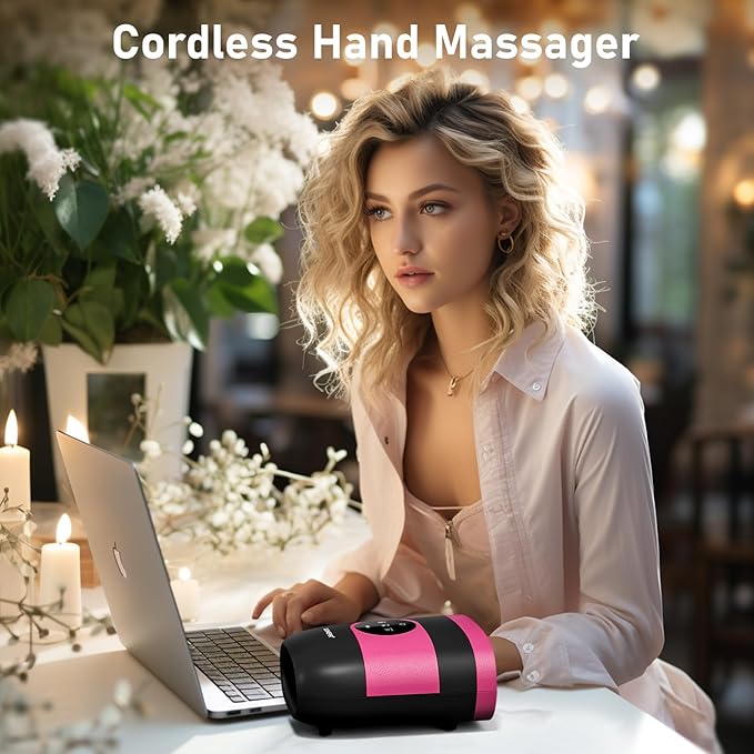 QUINEAR Hand Massager - Cordless Hand Massager with Heat and Compression for Arthritis, Carpal Tunnel and Stiff Joints - Gifts for Women Men- FSA-HSA(Pink)