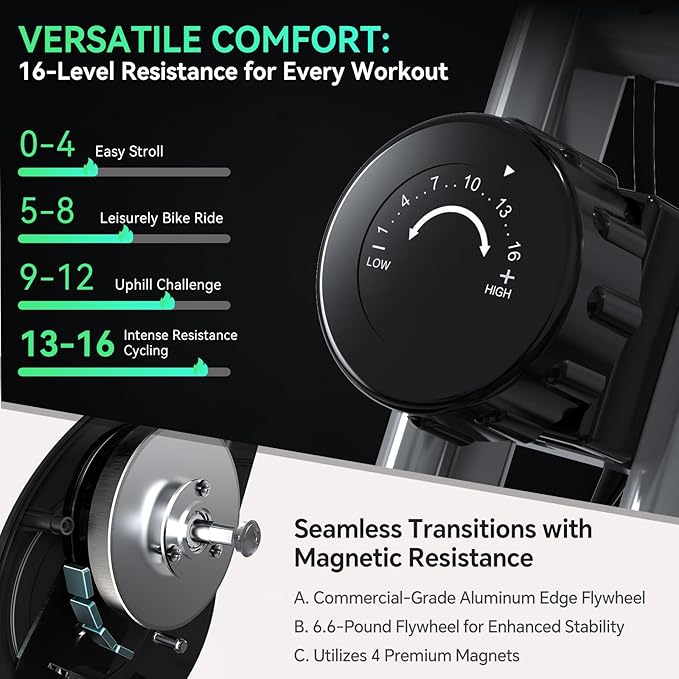 Indoor Exercise Bike Stationary Bikes for Home with 16-Level Magnetic Resistance, Lightweight Foldable Cycling Bike with 70% Pre-Assembled, 260 LBS Capacity, Flywheel of 5.5 LBS for Quiet Home Workout