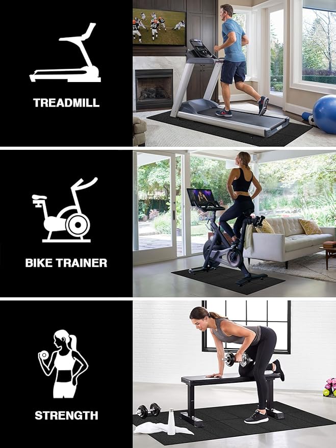 Treadmill Mat, 5'x2.5',6mm Thickness Exercise Equipment Mat for Carpet Hardwood Floors, Compatible with Walking Pad,Spin Bike,Elliptical Trainer,Rowing Machine