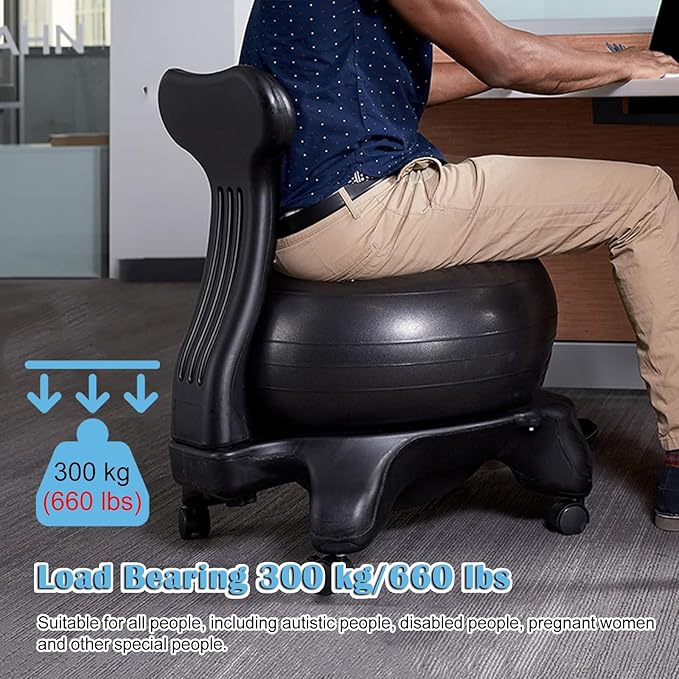 Ergonomic Office Yoga Ball Chairs, Active Sitting Exercise Ball Chair for Adults Desk Improves Back Pain, Balance Ball Chairs with Lockable Wheels and Foot Pump(Green)