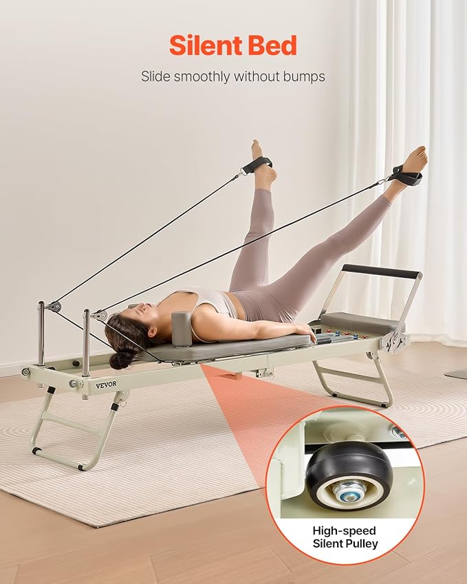 VEVOR Pilates Reformer, 91" Foldable Reformer Pilates Machine with Adjustable Reformer Heights, Pilates Equipment for Home Gym Studio Use with Dual Resistance Spring and Jump Boards