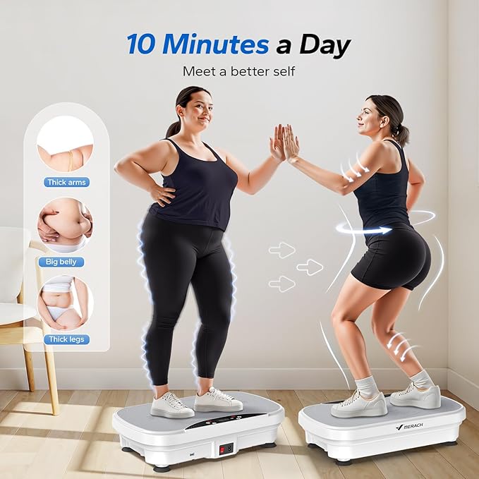 MERACH Vibration Plate Exercise Machine, Vibration Plate for Lymphatic Drainage Weight Loss, Vibrating Plate Exercise Machine with Bluetooth and LED Display, Workout Equipment for Women Men Home