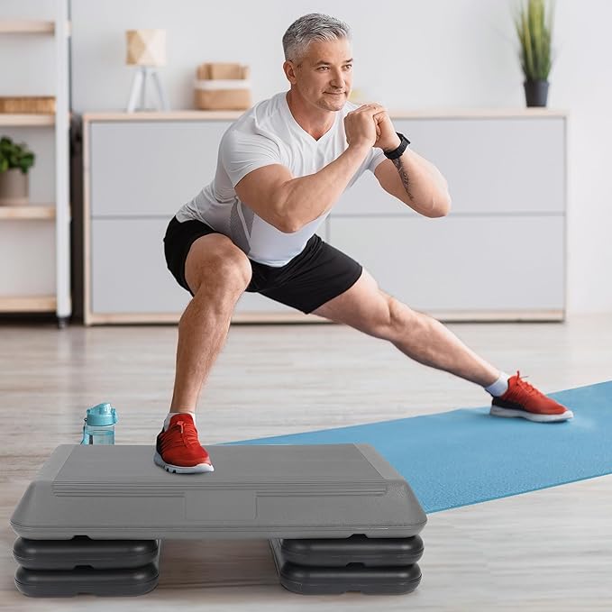 LEMY Bodybuilding Aerobic Stepper Platform 28.5” Exercise Fitness Workout w/ 4 Risers，Height Adjustable 4" - 6" - 8"