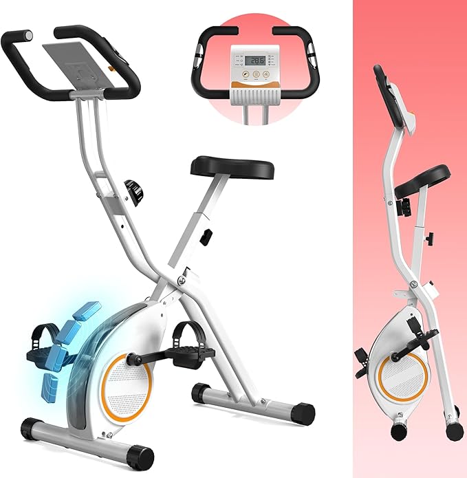 Lightweight 33LB Foldable Exercise Bike for Small Apartments, Stationary Bikes for Home Workout, Indoor Portable Cycling Bike with 16-Level Magnetic Resistance, 260LBS Capacity, 5.5 LBS Flywheel