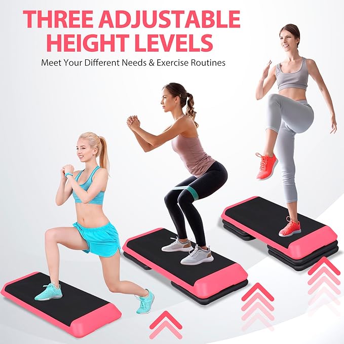 JupiterForce 43" Workout Aerobic Exercise Step Platform, Adjustable Aerobic Steppers for Exercise with 4 Removable Risers for Home Gym Strength Training