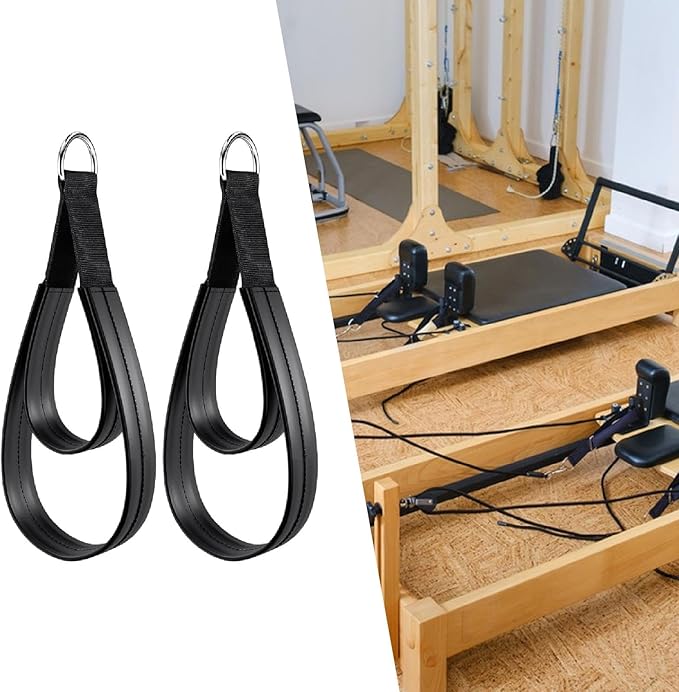 2 Double Loop Pilates Reformer Straps with Comfortable Rings for Arm Training for Beginners.