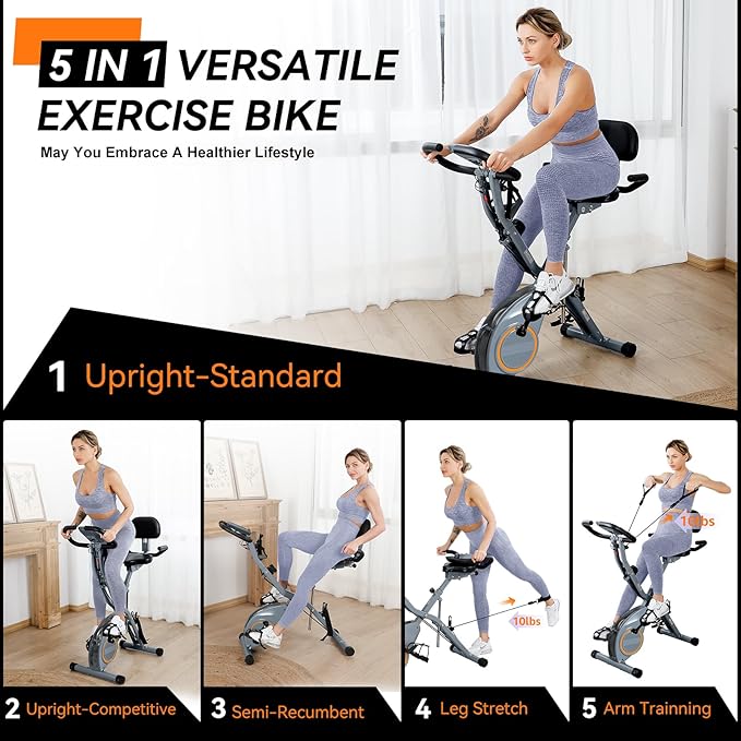Indoor Exercise Bike Stationary Bikes for Home with 16-Level Magnetic Resistance, Lightweight Foldable Cycling Bike with 70% Pre-Assembled, 260 LBS Capacity, Flywheel of 5.5 LBS for Quiet Home Workout