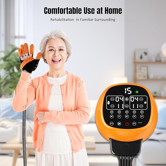 Rehabilitation Robotic Gloves for Stroke and Hemiplegia Recovery, Rechargeable Stroke Hand Recovery Device, Hand Function Training, Finger Exerciser Device for Arthritis Patients (Orange Left Hand L)