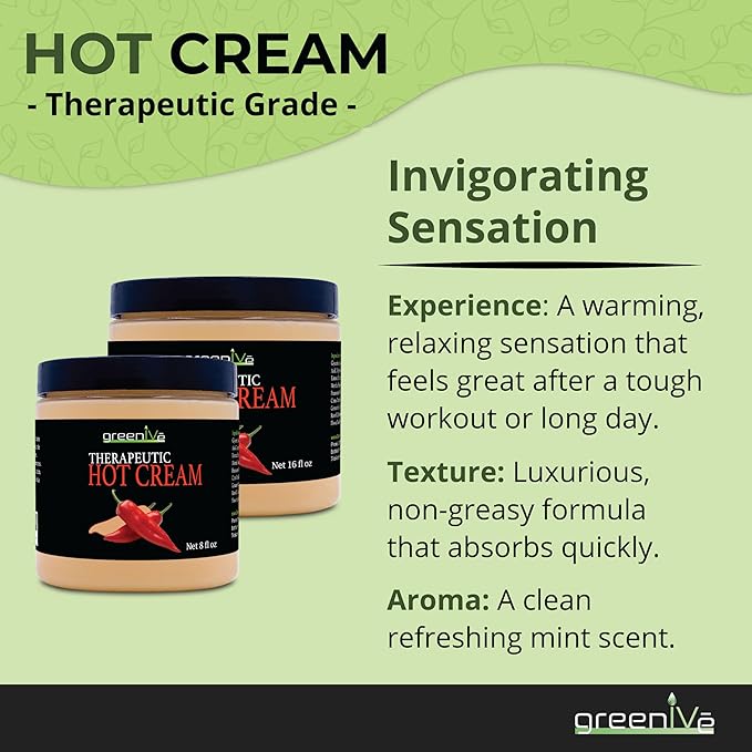 GreenIVe Hot Cream Massage Lotion Hot & Cold Sensation for Joints and Muscles and Skin Tightning Wraps (8oz Jar)